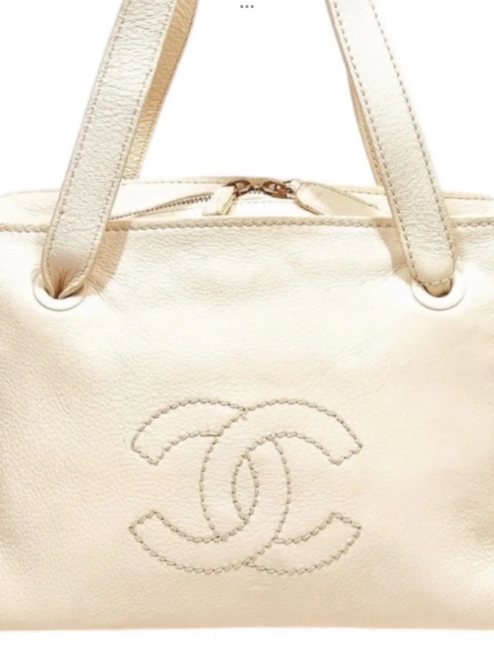 CHANEL Cream Leather Double C Stitch Tote~Vintage